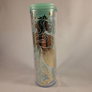 Starbucks 2020 Gold Mermaid Siren Clear Acrylic Cold Cup Tumbler 16 oz